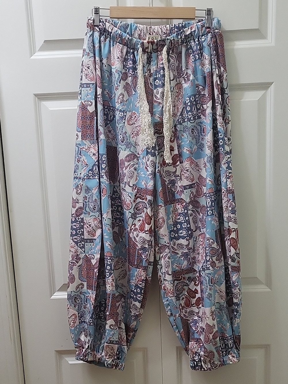 POL Womens Blue Pasley Balloon Jogger Size M